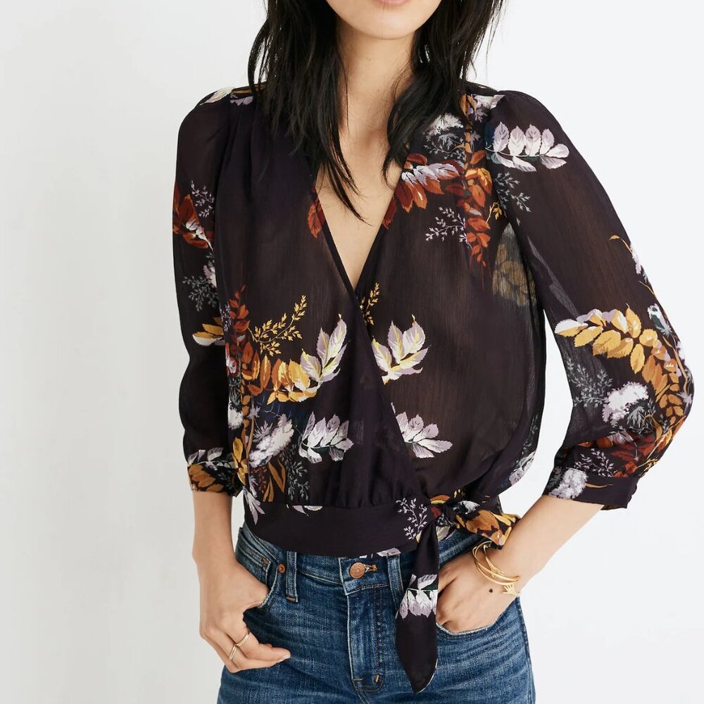 NWOT Georgette wrap top in Blooming Oasis